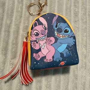 Disney Stitch & Angel Coin Purse Keychain - Pink, Blue & Yellow